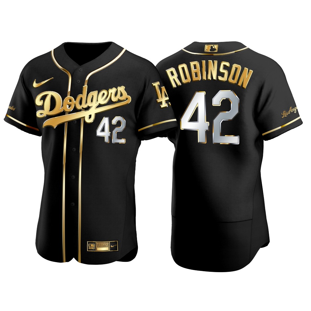 Los Angeles Dodgers #42 Jackie Robinson Men's Authentic 2021 Gold Program Jersey Black