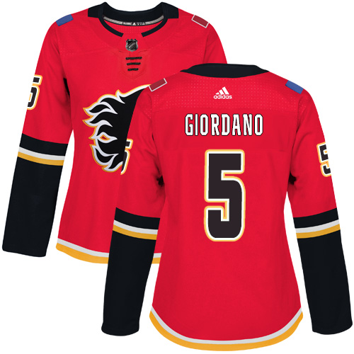 Adidas Calgary Flames #5 Mark Giordano Red Home Authentic Women's Stitched Jersey Womens
