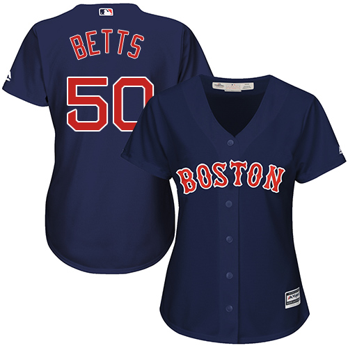 Boston Red Sox #50 Mookie Betts Navy Blue Alternate Women's Stitched Jersey Womens