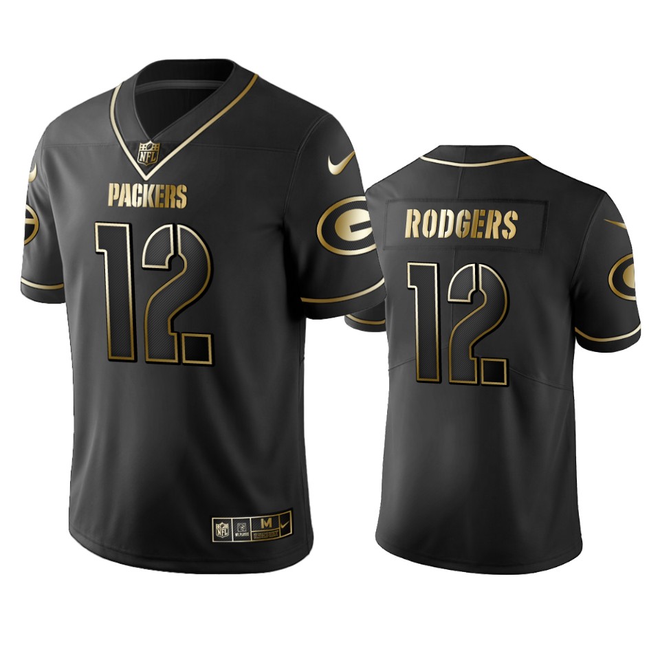 Packers #12 Aaron Rodgers Men's Stitched Vapor Untouchable Limited Black Golden Jersey