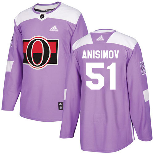 Adidas Ottawa Senators #51 Artem Anisimov Purple Authentic Fights Cancer Stitched Jersey Men's