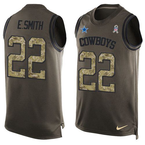 Cowboys #22 Emmitt Smith Green Men's Stitched Limited Salute To Service Tank Top Jersey