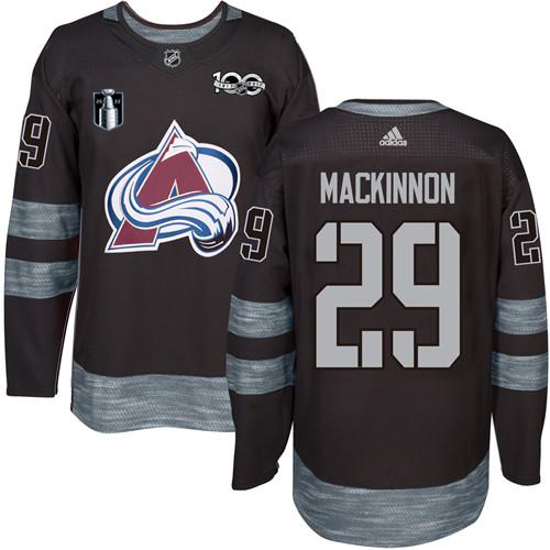 Adidas Colorado Avalanche #29 Nathan MacKinnon Black Youth 2022 Stanley Cup Final Patch 100th Anniversary Stitched Jersey Youth