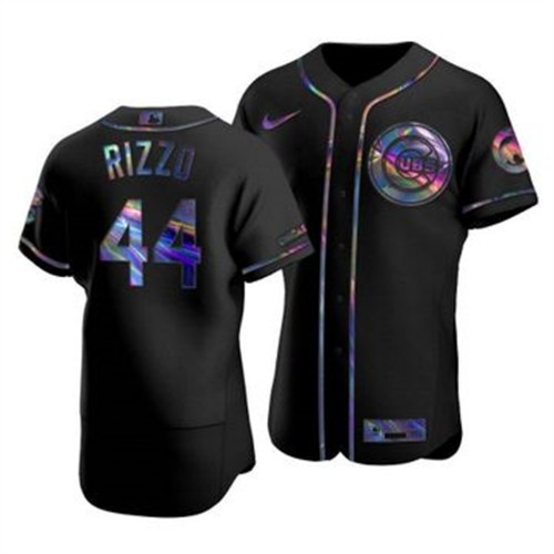 Chicago Chicago Cubs #44 Anthony Rizzo Men's Iridescent Holographic Collection Jersey - Black Men's