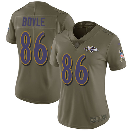 Baltimore Ravens #86 Nick Boyle Olive Women's Stitched Limited 2017 Salute To Service Jersey Womens