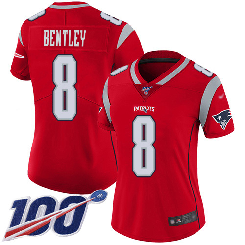 Patriots #8 Ja'Whaun Bentley Red Women's Stitched Limited Inverted Legend 100th Season Jersey
