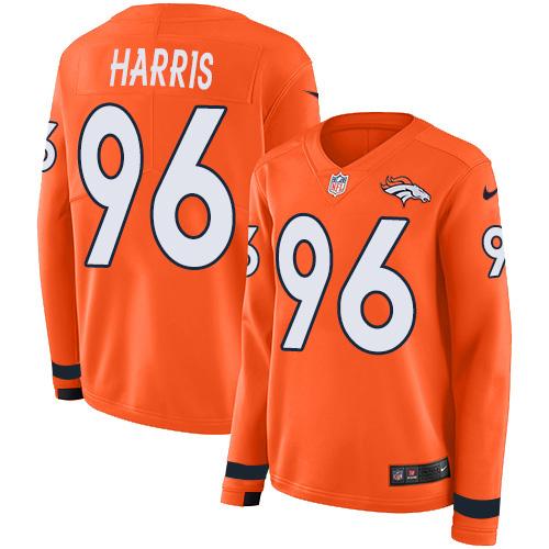 Denver Broncos #96 Shelby Harris Orange Team Color Women's Stitched Limited Therma Long Sleeve Jersey Womens
