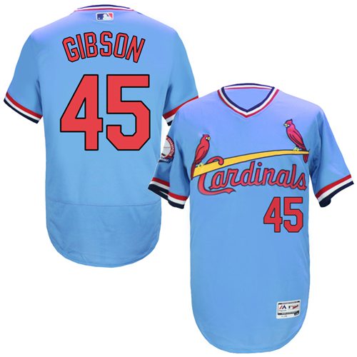 St.Louis Cardinals #45 Bob Gibson Light Blue Flexbase Authentic Collection Cooperstown Stitched Jersey Men's