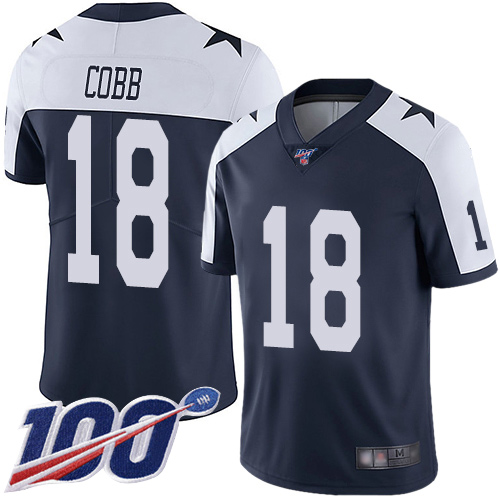 Dallas Cowboys #18 Randall Cobb Navy Blue Thanksgiving Men's Stitched 100th Season Vapor Throwback Limited Jersey Men's