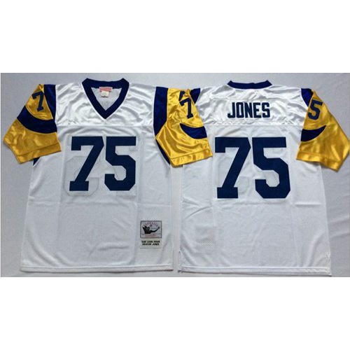 Mitchell And Ness Los Angeles Rams #75 Deacon Jones White Throwback Stitched Jersey Men's