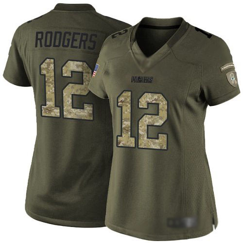 Packers #12 Aaron Rodgers Green Women's Stitched Limited 2015 Salute To Service Jersey