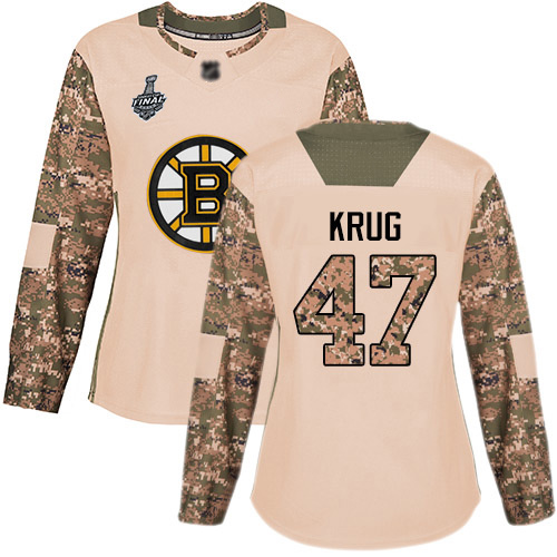 Adidas Boston Bruins #47 Torey Krug Camo Authentic 2017 Veterans Day Stanley Cup Final Bound Women's Stitched Jersey Womens