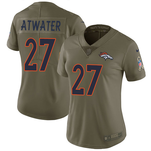 Denver Broncos #27 Steve Atwater Olive Women's Stitched Limited 2017 Salute to Service Jersey Womens