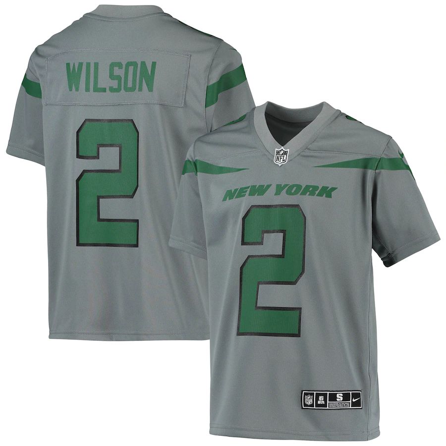New York Jets #2 Zach Wilson Youth Gray Inverted Team Game Jersey