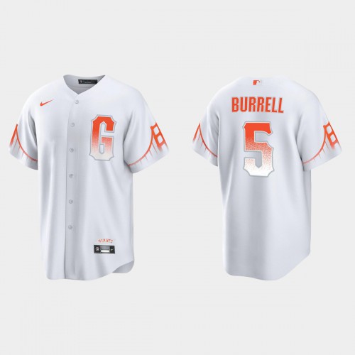 San Francisco San Francisco Giants #5 Pat Burrell Men's 2021 City Connect White Fan's Version Jersey Men's