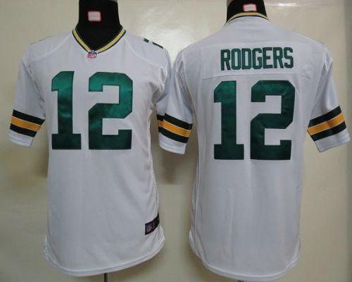 Packers #12 Aaron Rodgers White Youth Stitched Elite Jersey