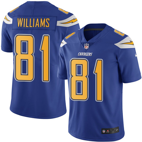 Los Angeles Chargers #81 Mike Williams Electric Blue Youth Stitched Limited Rush Jersey Youth