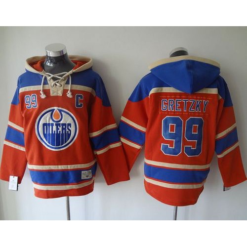 Edmonton Oilers #99 Wayne Gretzky Orange Sawyer Hooded Sweatshirt Stitched Jersey Men's