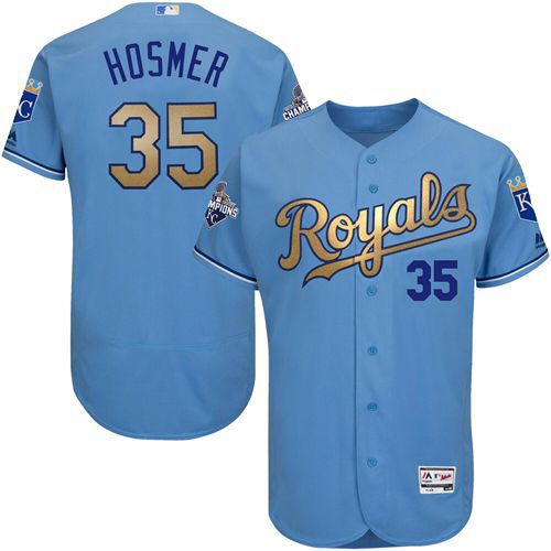 Kansas City Royals #35 Eric Hosmer Light Blue FlexBase Authentic 2015 World Series Champions Gold Program Stitched Jersey Men's