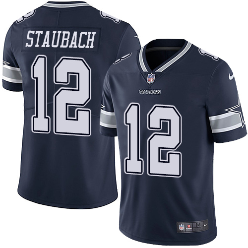 Cowboys #12 Roger Staubach Navy Blue Team Color Men's Stitched Vapor Untouchable Limited Jersey