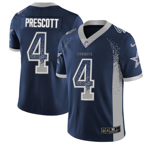 Cowboys #4 Dak Prescott Navy Blue Team Color Men's Stitched Limited Rush Drift Fashion Jersey