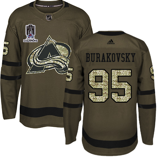 Adidas Colorado Avalanche #95 Andre Burakovsky Green Youth 2022 Stanley Cup Champions Salute To Service Stitched Jersey Youth