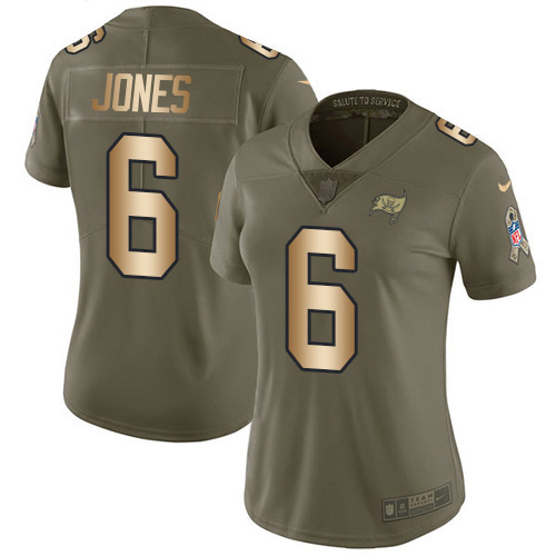 Buccaneers #6 Julio Jones Olive/Gold Women's Stitched Limited 2017 Salute To Service Jersey
