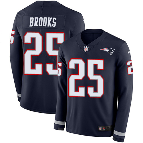 New England Patriots #25 Terrence Brooks Navy Blue Team Color Men's Stitched Limited Therma Long Sleeve Jersey Men's