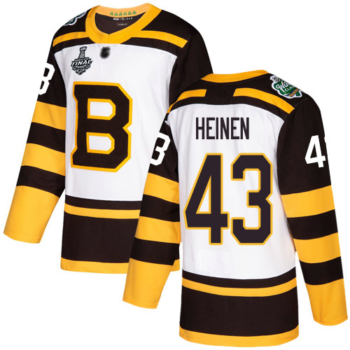 Adidas Boston Bruins #43 Danton Heinen White Authentic 2019 Winter Classic Stanley Cup Final Bound Stitched Jersey Men's