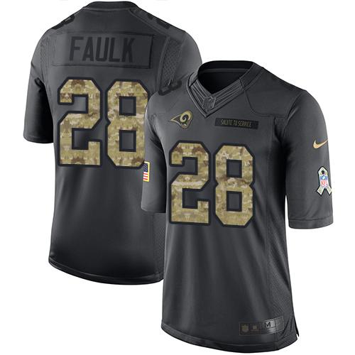 Los Angeles Rams #28 Marshall Faulk Black Men's Stitched Limited 2016 Salute to Service Jersey Men's