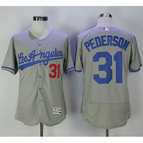 Los Angeles Dodgers #31 Joc Pederson Grey Flexbase Authentic Collection Road Stitched Jersey Men's