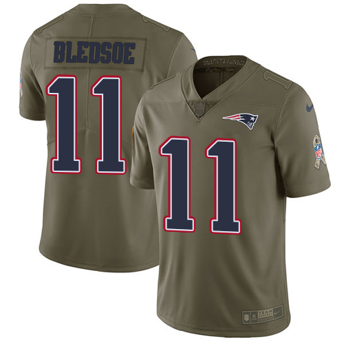 New England Patriots #11 Drew Bledsoe Olive Men's Stitched Limited 2017 Salute To Service Jersey Men's