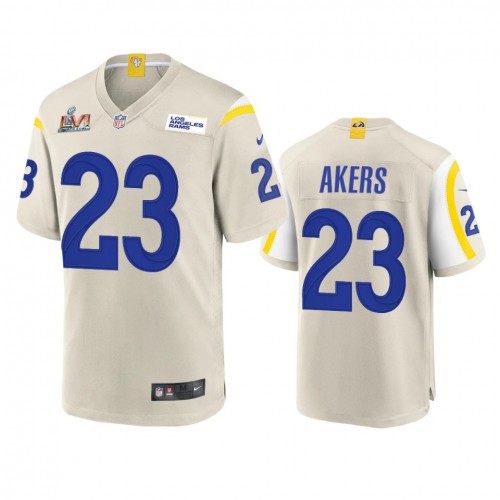 Los Angeles Los Angeles Rams #23 Cam Akers Men's Super Bowl LVI Patch Game Jersey - Bone Men's