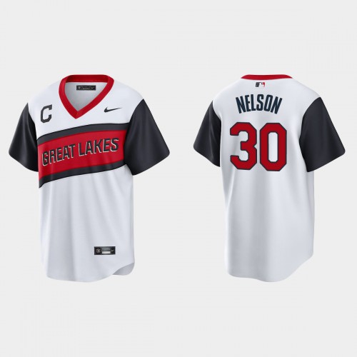 Cleveland Guardians #30 Kyle Nelson Men's White 2021 Little League Class Game Jersey Men's