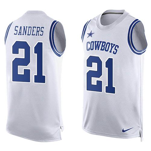 Cowboys #21 Deion Sanders White Men's Stitched Limited Tank Top Jersey