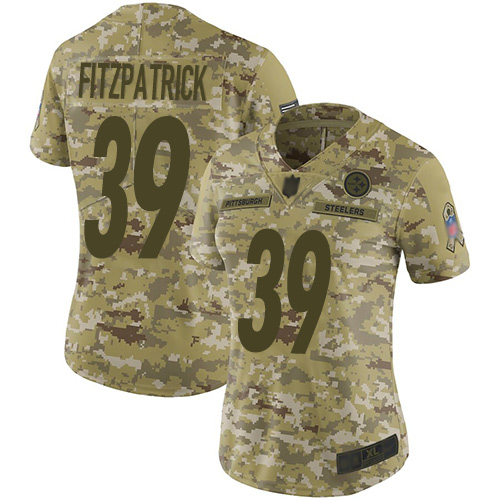 Steelers #39 Minkah Fitzpatrick Camo Women's Stitched Limited 2018 Salute To Service Jersey