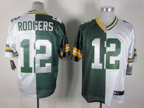 Packers #12 Aaron Rodgers Green/White Men's Stitched Elite Split Jersey