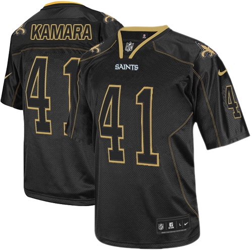 Saints #41 Alvin Kamara Lights Out Black Men's Stitched Elite Jersey