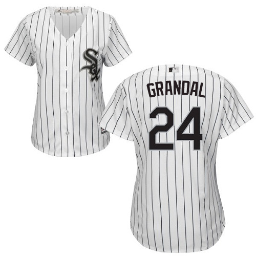 Chicago White Sox #24 Yasmani Grandal White(Black Strip) Home Women's Stitched Jersey Womens