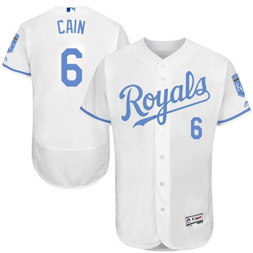 Kansas City Royals #6 Lorenzo Cain White Flexbase Authentic Collection Father's Day Stitched Jersey Men's