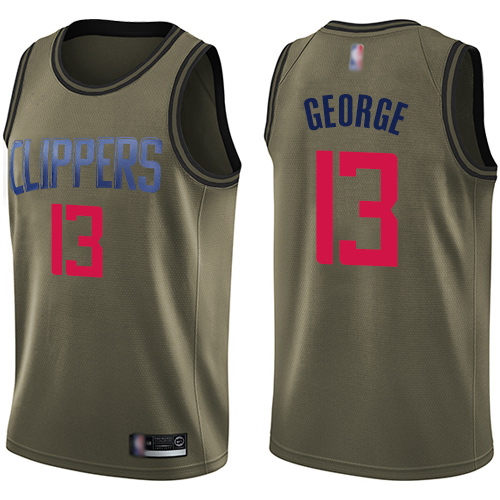 Los Angeles Clippers #13 Paul George Green Swingman Salute to Service Jersey Mens