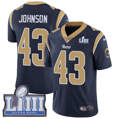 Los Angeles Rams #43 John Johnson Navy Blue Team Color Super Bowl LIII Bound Men's Stitched Vapor Untouchable Limited Jersey Men's