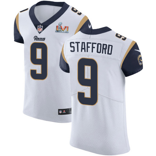 Rams #9 Matthew Stafford White Super Bowl LVI Patch Men's Stitched Vapor Untouchable Elite Jersey