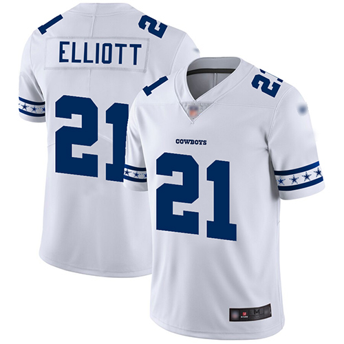 Cowboys #21 Ezekiel Elliott White Men's Stitched Limited Team Logo Fashion Jersey
