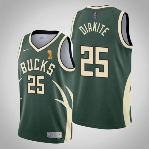 Milwaukee Bucks #25 Mamadi Diakite 2021 Finals Champions Swingman Earned Edition Jersey Green Mens