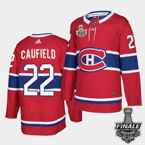 Adidas Montreal Canadiens #22 Cole Caufield Red Home Authentic 2021 Stanley Cup Final Patch Jersey Men's