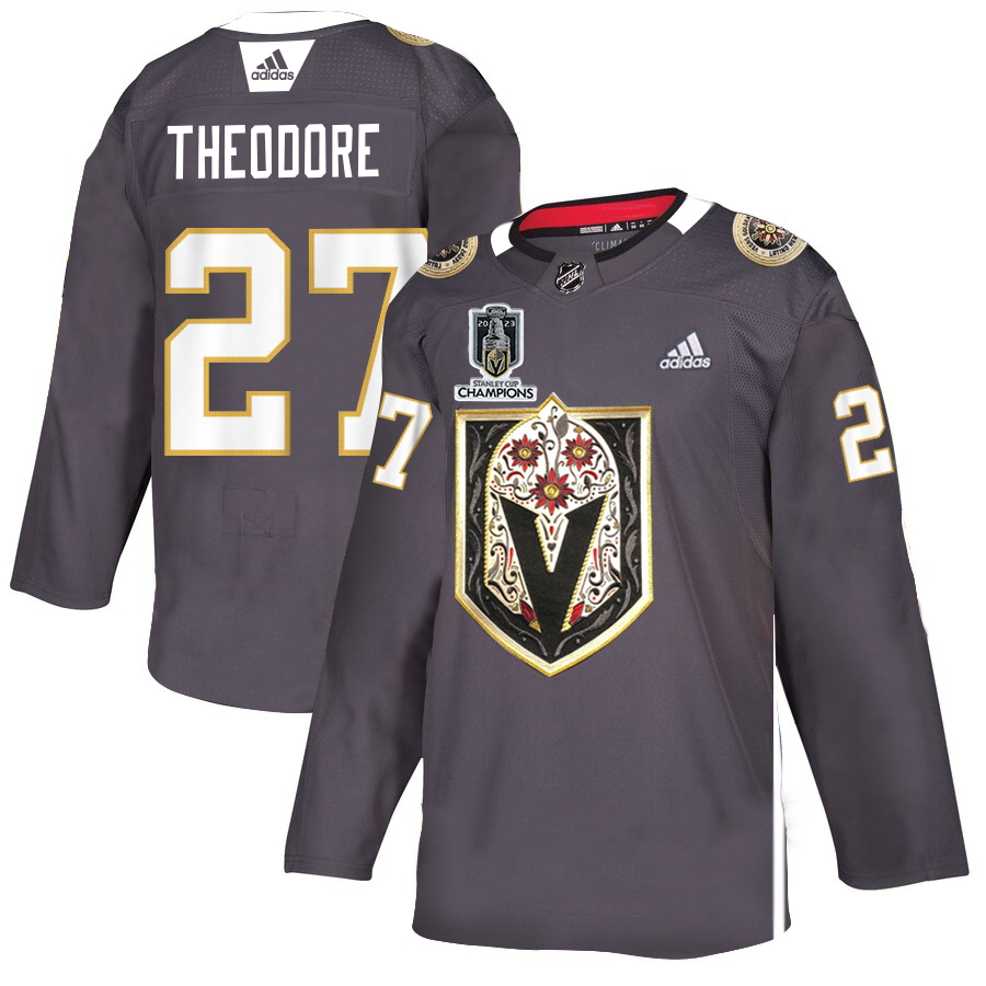 Vegas Golden Knights #27 Shea Theodore Men's Grey 2023 Stanley Cup Champions Adidas Latino Heritage Night Stitched Jersey