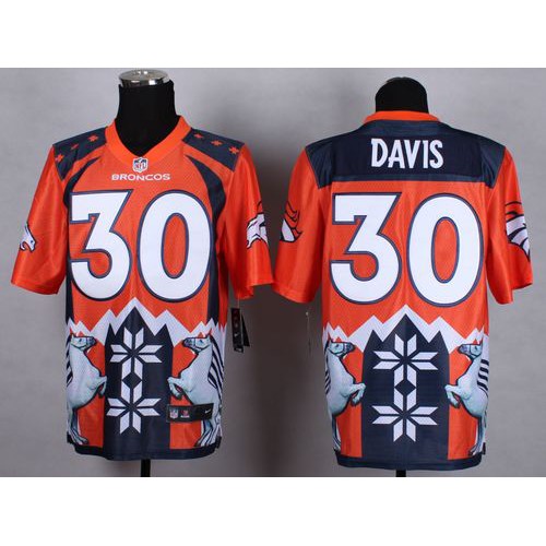 Denver Broncos #30 Terrell Davis Orange Men's Stitched Elite Noble Fashion Jersey Men's
