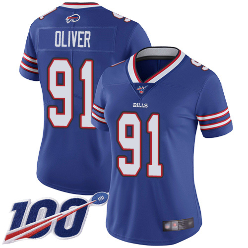 Buffalo Bills #91 Ed Oliver Royal Blue Team Color Women's Stitched 100th Season Vapor Limited Jersey Womens