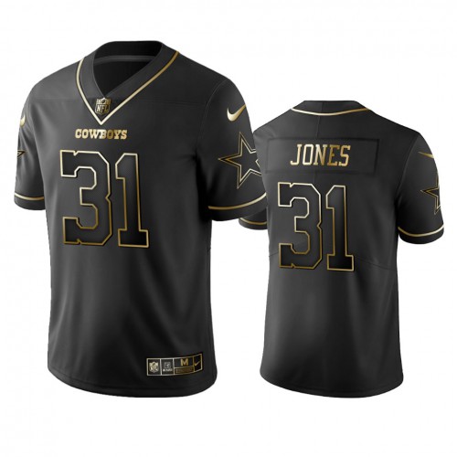 Dallas Cowboys #31 Byron Jones Black Golden Limited Edition Stitched Jersey Men's
